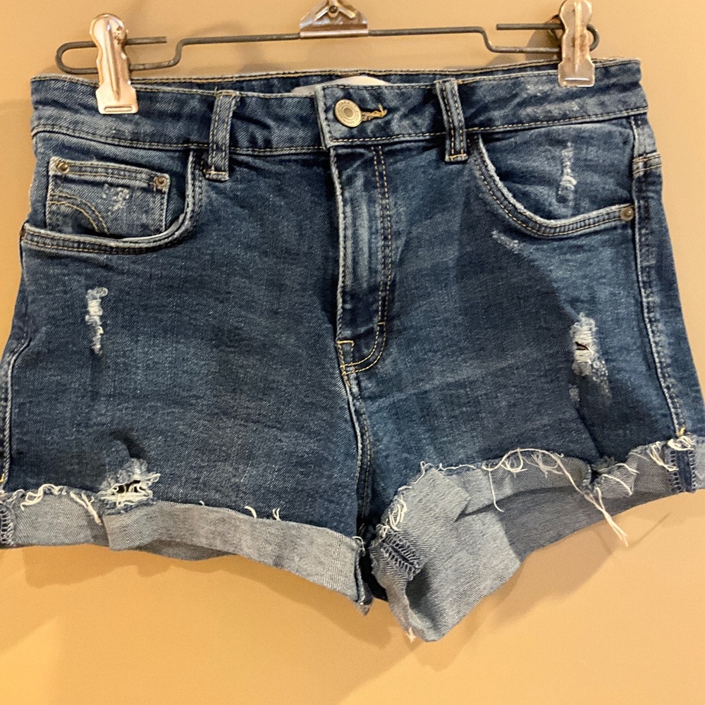 ZARA Blue Stretch Denim Cutoff Shorts Size 4 EUR 36 Distressed